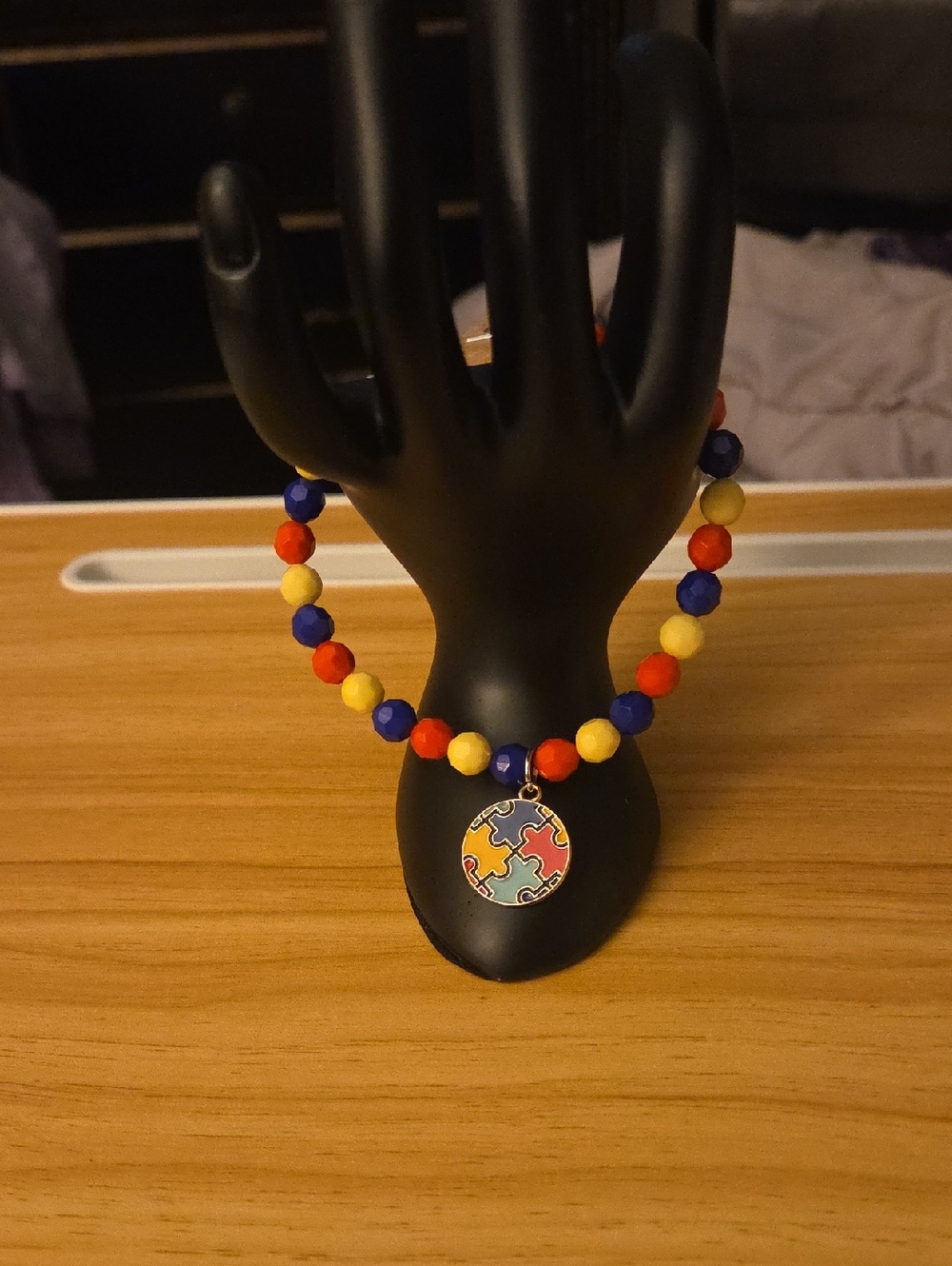 Multicolor Autisim Round Puzzle Charm Beaded Bracelet - Women